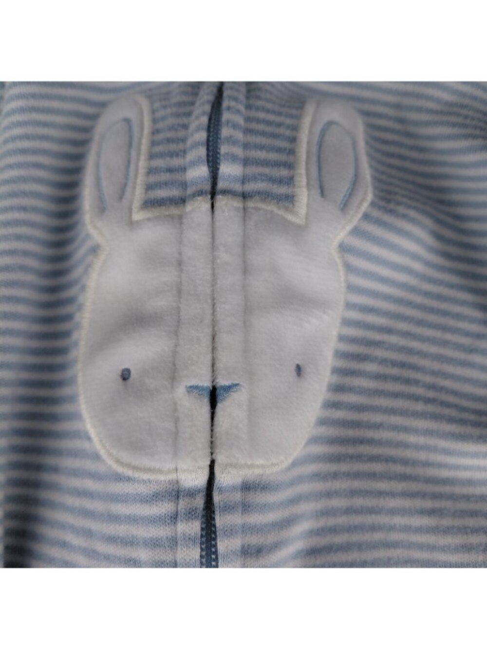 One Piece Sleeper Pajamas Boys 0-3 Months Blue Stripe Bunny Rabbit Animal Footed - Picture 2 of 7